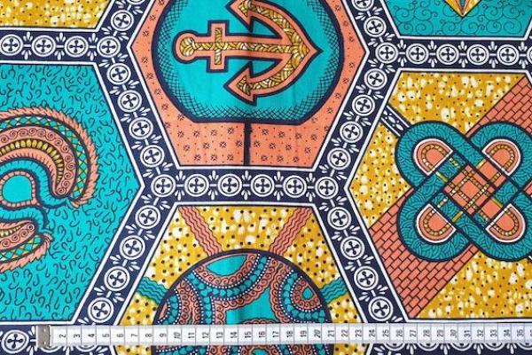 YELLOW TURQUOISE MOSAIC Waxprint Stoff